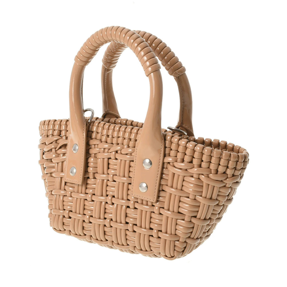 Balenciaga Bistro Enamel Basket Beige Handbag Tan